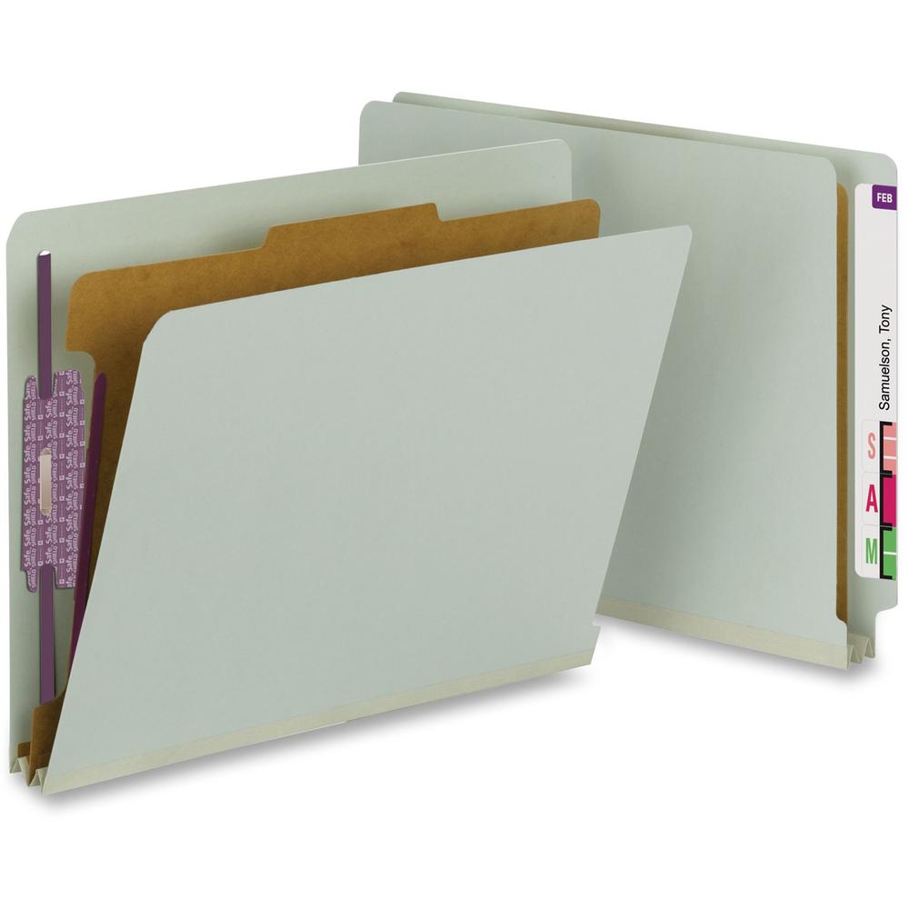 Smead Letter Recycled Classification Folder - 8 1/2" x 11" - 2" Expansion - 2 x 2S Fastener(s) - 2" Fastener Capacity for Folder - End Tab Location - 1 Divider(s) - Pressboard - Gray, Green - 100% Rec. Picture 1