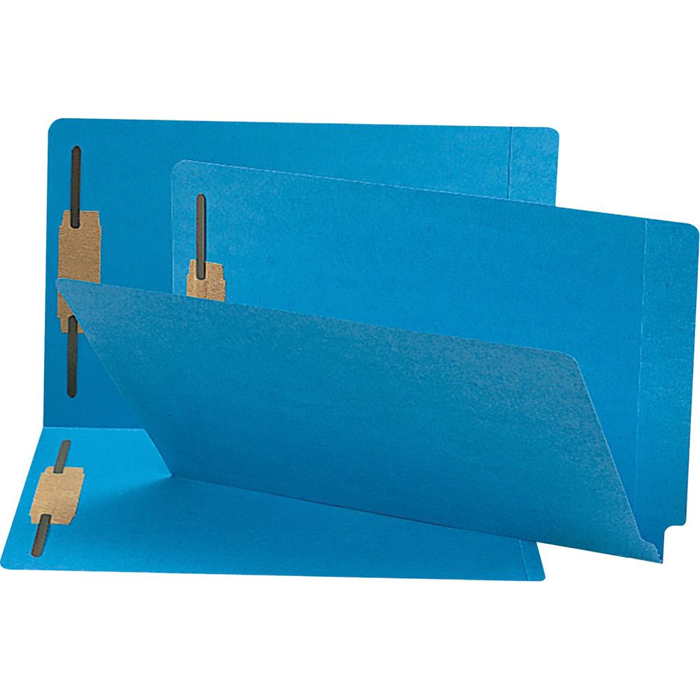 Smead Shelf-Master Straight Tab Cut Legal Recycled Fastener Folder - 3/4" Folder Capacity - 8 1/2" x 14" - 3/4" Expansion - 2 x 2B Fastener(s) - End Tab Location - Blue - 10% Recycled - 50 / Box. Picture 1