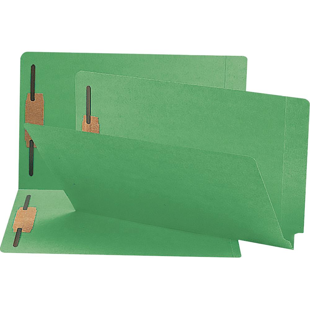 Smead Colored Straight Tab Cut Legal Recycled Fastener Folder - 8 1/2" x 14" - 3/4" Expansion - 2 x 2B Fastener(s) - 2" Fastener Capacity for Folder - End Tab Location - Green - 10% Recycled - 50 / Bo. Picture 1