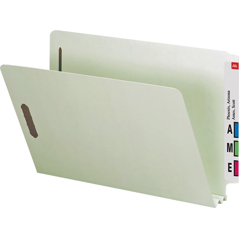 Smead Straight Tab Cut Legal Recycled Top Tab File Folder - 8 1/2" x 14" - 2" Expansion - Pressboard - Gray, Green - 100% Recycled - 25 / Box. Picture 1