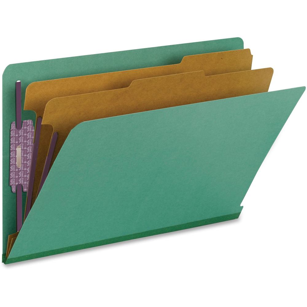 Smead 1/3 Tab Cut Legal Recycled Classification Folder - 8 1/2" x 14" - 2" Expansion - 2 x 2S Fastener(s) - 2" Fastener Capacity for Folder - End Tab Location - 2 Divider(s) - Pressboard - Green - 50%. Picture 1