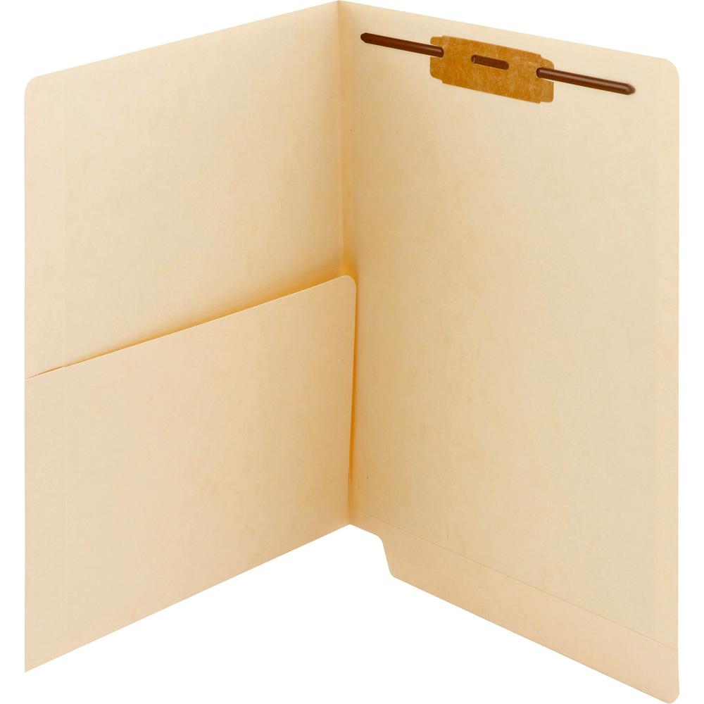 Smead Straight Tab Cut Letter Recycled Fastener Folder - 8 1/2" x 11" - 3/4" Expansion - 1 x 2B Fastener(s) - 2" Fastener Capacity for Folder - 1 Inside Front Pocket(s) - Manila - Manila - 10% Recycle. The main picture.