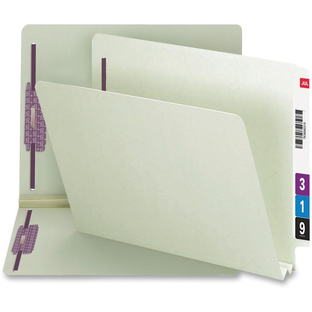 Smead Letter Recycled Fastener Folder - 8 1/2" x 11" - 2" Expansion - 2 x 2S Fastener(s) - 2" Fastener Capacity for Folder - End Tab Location - Pressboard - Gray, Green - 60% Recycled - 25 / Box. The main picture.