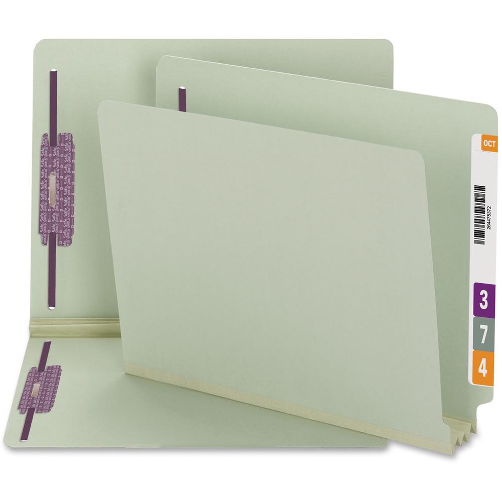 Smead Letter Recycled Fastener Folder - 8 1/2" x 11" - 3" Expansion - 2 x 2S Fastener(s) - 2" Fastener Capacity for Folder - End Tab Location - Pressboard - Gray, Green - 60% Recycled - 25 / Box. Picture 1