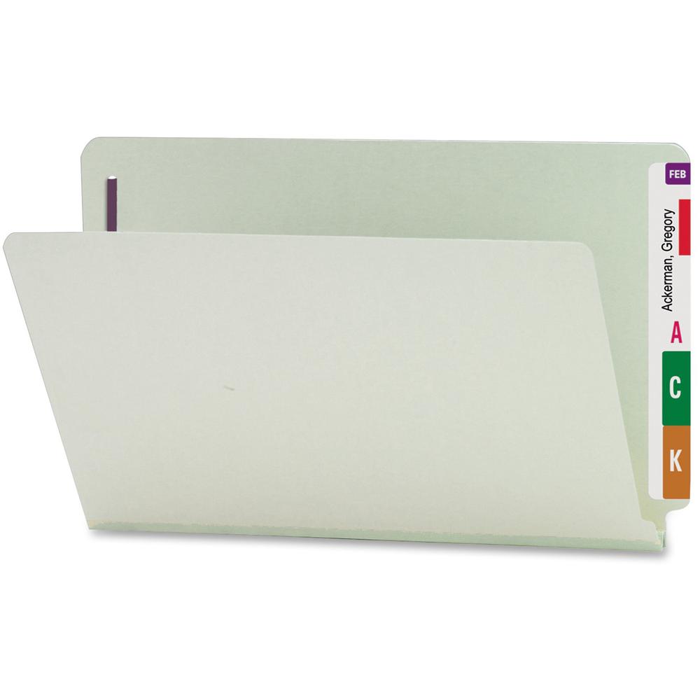 Smead Legal Recycled Fastener Folder - 8 1/2" x 14" - 1" Expansion - 2 x 2S Fastener(s) - 2" Fastener Capacity for Folder - End Tab Location - Pressboard - Gray, Green - 100% Recycled - 25 / Box. The main picture.