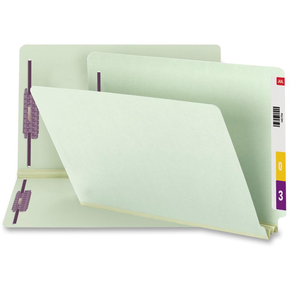 Smead Legal Recycled Fastener Folder - 8 1/2" x 14" - 2" Expansion - 2 x 2S Fastener(s) - 2" Fastener Capacity for Folder - End Tab Location - Pressboard - Gray, Green - 100% Recycled - 25 / Box. Picture 1