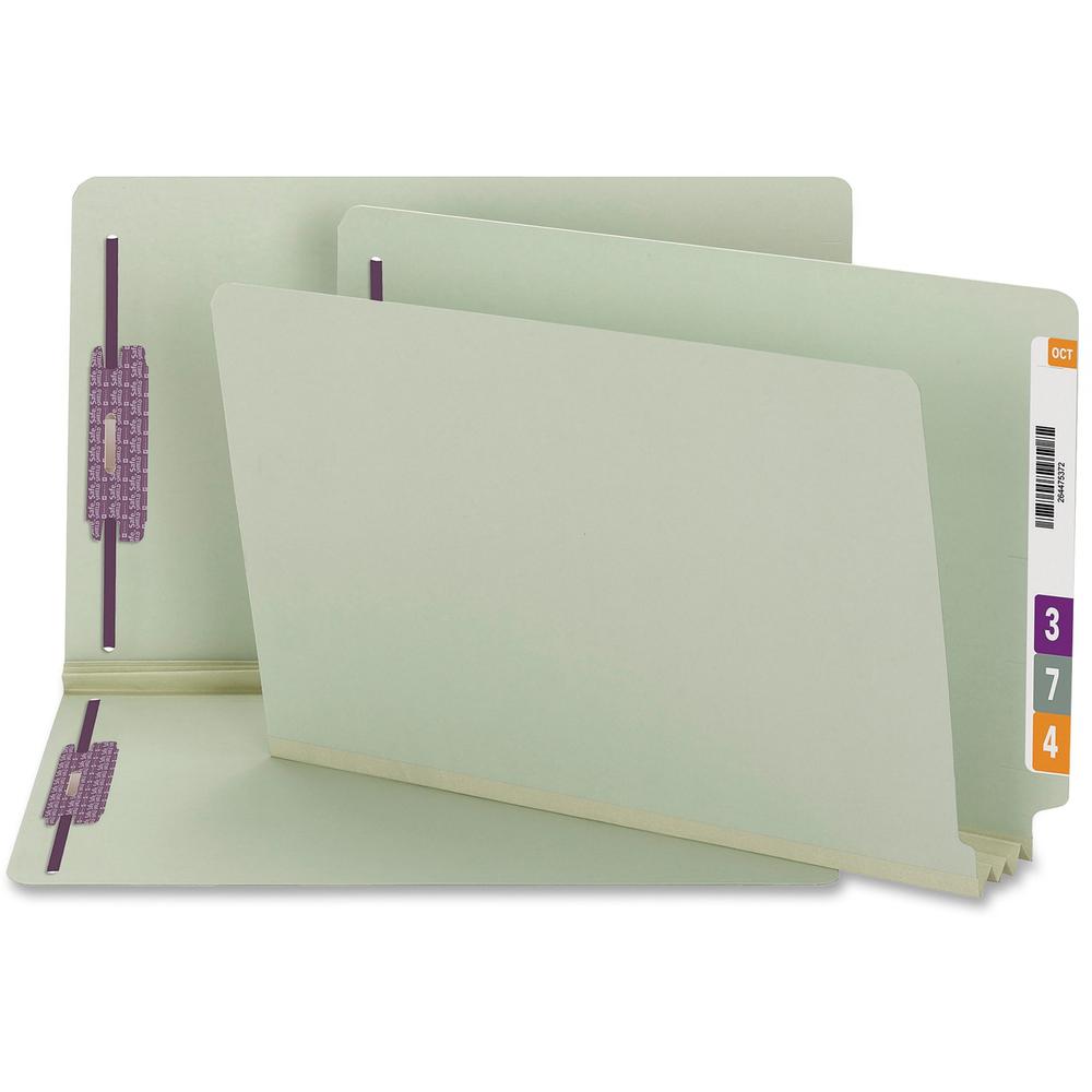 Smead Legal Recycled Fastener Folder - 8 1/2" x 14" - 3" Expansion - 2 x 2S Fastener(s) - 2" Fastener Capacity for Folder - End Tab Location - Pressboard - Gray, Green - 100% Recycled - 25 / Box. Picture 1