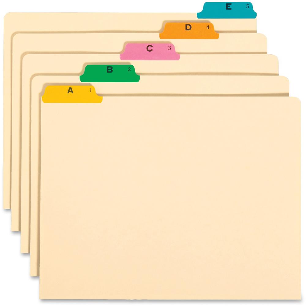 Smead Filing Guides with Alphabetic Indexing - 25 Printed Assorted Tab(s) - Character - A-Z - 25 Tab(s)/Set - Letter - Yellow Manila, Green, Pink, Salmon, Blue Tab(s) - 25 / Set. The main picture.
