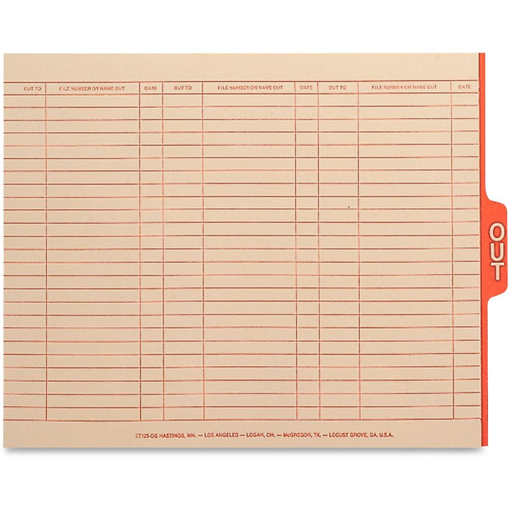 Smead End Tab Manila Out Guides with Printed Form - Printed OUT - 5 Tab(s)/Set - 15.25" Divider Width x 9.50" Divider Length - Manila Vinyl Tab - 100 / Box. Picture 1