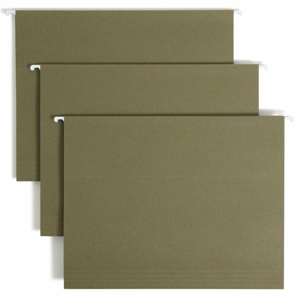 Smead 1/5 Tab Cut Letter Recycled Hanging Folder - 8 1/2" x 11" - 2" Expansion - Top Tab Location - Assorted Position Tab Position - Vinyl - Standard Green - 100% Recycled - 25 / Box. Picture 1