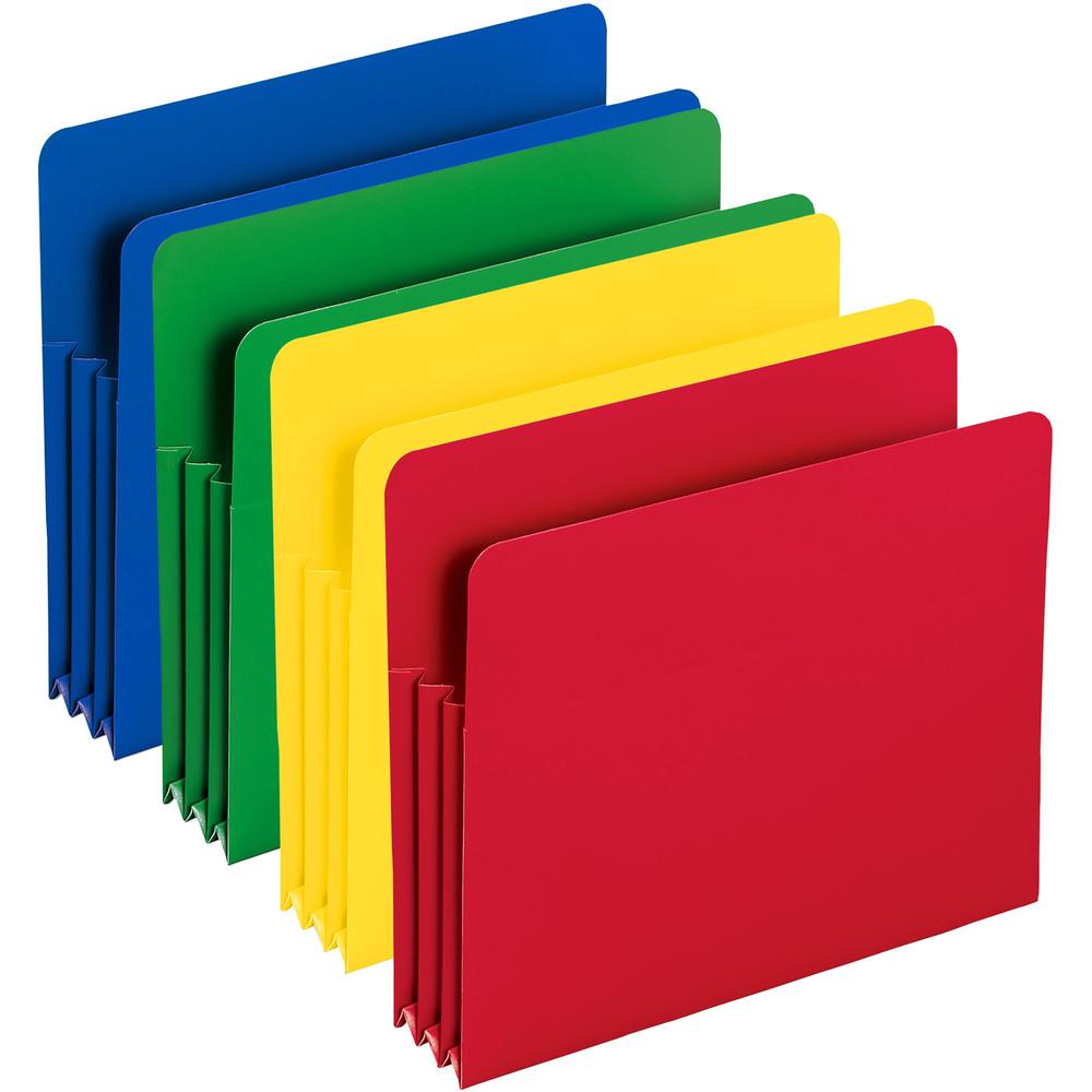 Smead Straight Tab Cut Letter File Pocket - 8 1/2" x 11" - 3 1/2" Expansion - Polypropylene - Blue, Green, Red, Yellow - 4 / Pack. Picture 1