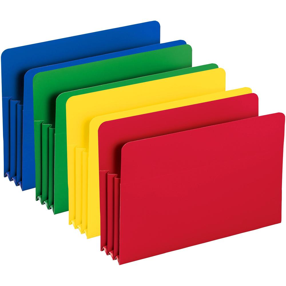 Smead Straight Tab Cut Legal File Pocket - 8 1/2" x 14" - 3 1/2" Expansion - Polypropylene - Blue, Green, Red, Yellow - 4 / Pack. Picture 1