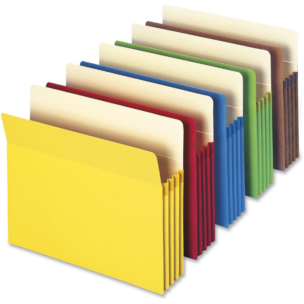 Smead Straight Tab Cut Letter Recycled File Pocket - 8 1/2" x 11" - 3 1/2" Expansion - Top Tab Location - Yellow, Green, Red, Blue, Redrope - 10% Recycled - 25 / Box. Picture 1