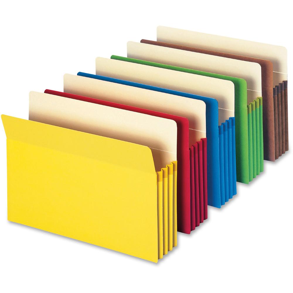 Smead Straight Tab Cut Letter Recycled File Pocket - 8 1/2" x 11" - 800 Sheet Capacity - 3 1/2" Expansion - Card Stock - Yellow, Green, Red, Blue, Redrope - 10% Recycled - 5 / Pack. Picture 1