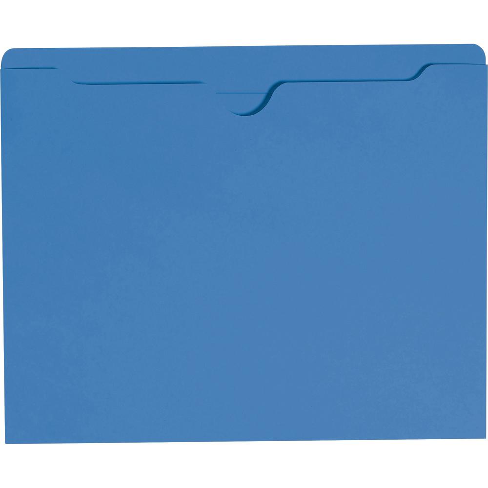 Smead Colored Straight Tab Cut Letter Recycled File Jacket - 8 1/2" x 11" - Blue - 10% Recycled - 100 / Box. Picture 1