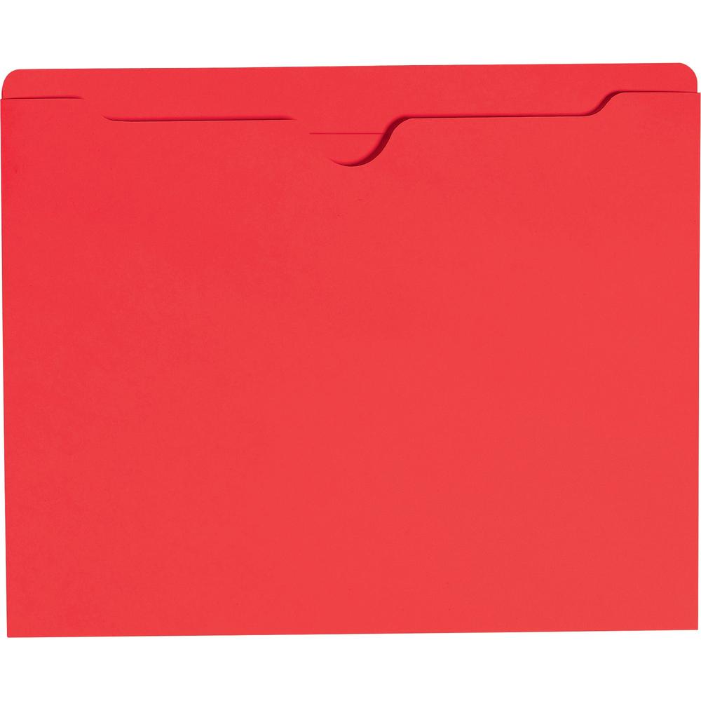 Smead Colored Straight Tab Cut Letter Recycled File Jacket - 8 1/2" x 11" - Red - 10% Recycled - 100 / Box. Picture 1