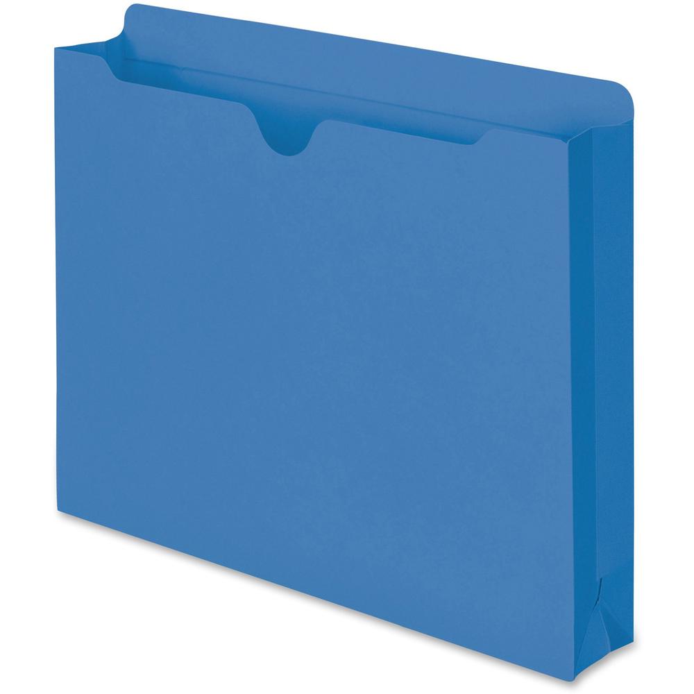 Smead Colored Straight Tab Cut Letter Recycled File Jacket - 8 1/2" x 11" - 2" Expansion - Blue - 10% Recycled - 50 / Box. Picture 1