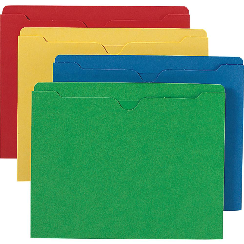 Smead Colored Straight Tab Cut Letter Recycled File Jacket - 8 1/2" x 11" - 50 Sheet Capacity - Blue, Green, Red, Yellow - 10% Recycled - 100 / Box. Picture 1