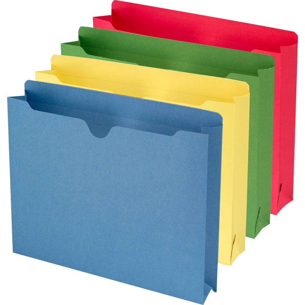 Smead Colored Straight Tab Cut Letter Recycled File Jacket - 8 1/2" x 11" - 2" Expansion - Blue, Green, Red, Yellow - 10% Recycled - 50 / Box. Picture 1