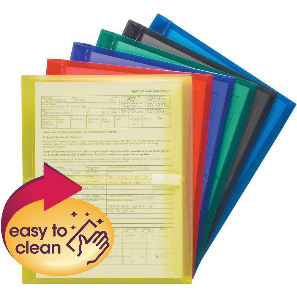 Smead Letter File Pocket - 8 1/2" x 11" - 200 Sheet Capacity - 1 1/4" Expansion - Polypropylene - Blue, Green, Purple, Red, Smoke, Yellow - 6 / Pack. Picture 1