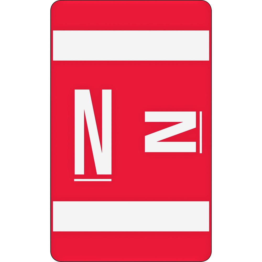 Smead AlphaZ ACCS Color-Coded Labels - "N" - 1" Width x 1 5/8" Length - Red - 10 / Sheet - 100 / Pack. Picture 1