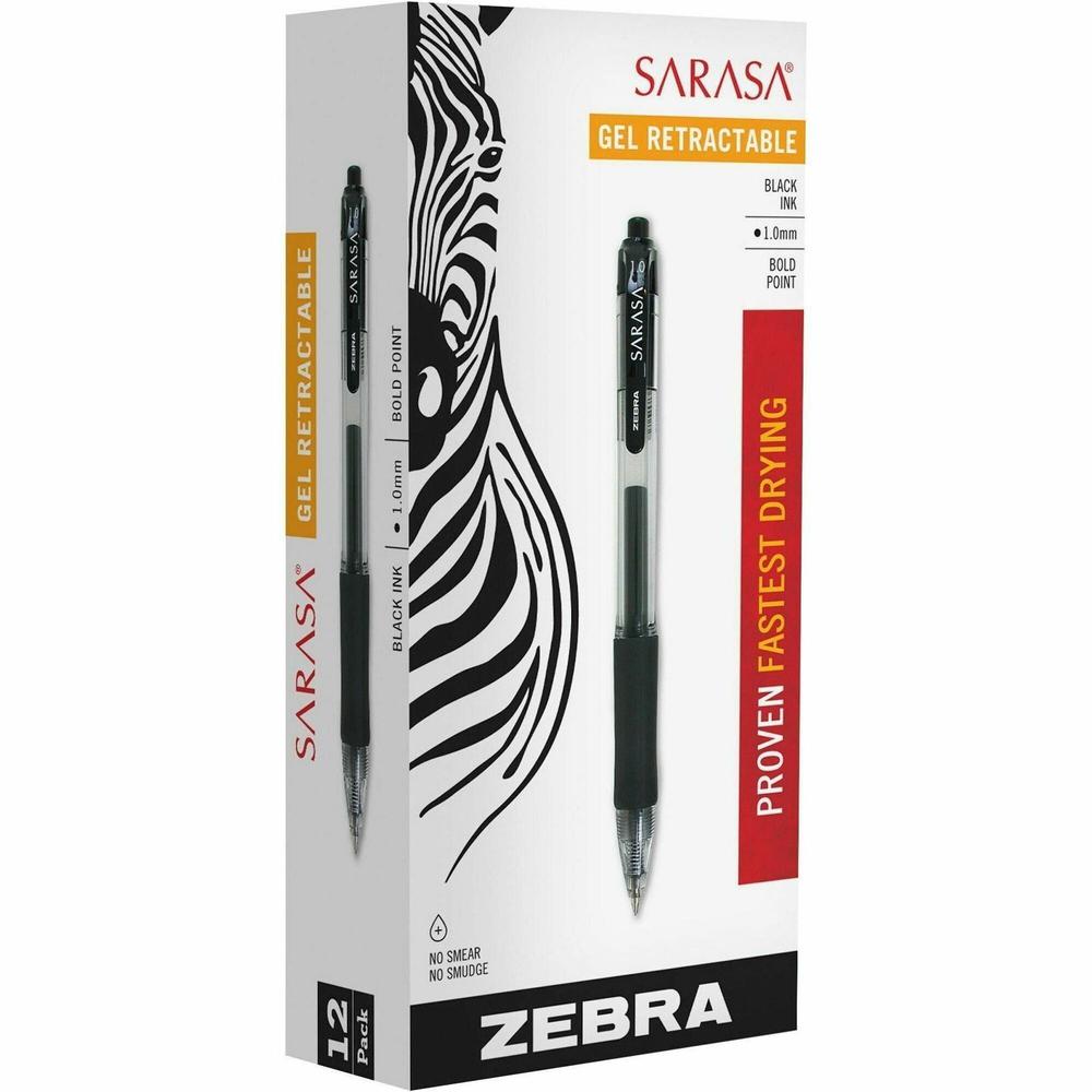 Zebra SARASA dry X20 Retractable Gel Pen - Bold Pen Point - 1 mm Pen Point Size - Refillable - Retractable - Black - Transparent Barrel - 1 / Box. Picture 1