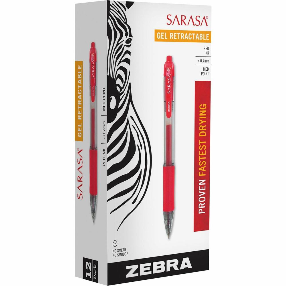 Zebra SARASA dry X20 Retractable Gel Pen - Medium Pen Point - 0.7 mm Pen Point Size - Refillable - Retractable - Red Pigment-based Ink - Translucent Barrel - 1 / Box. Picture 1
