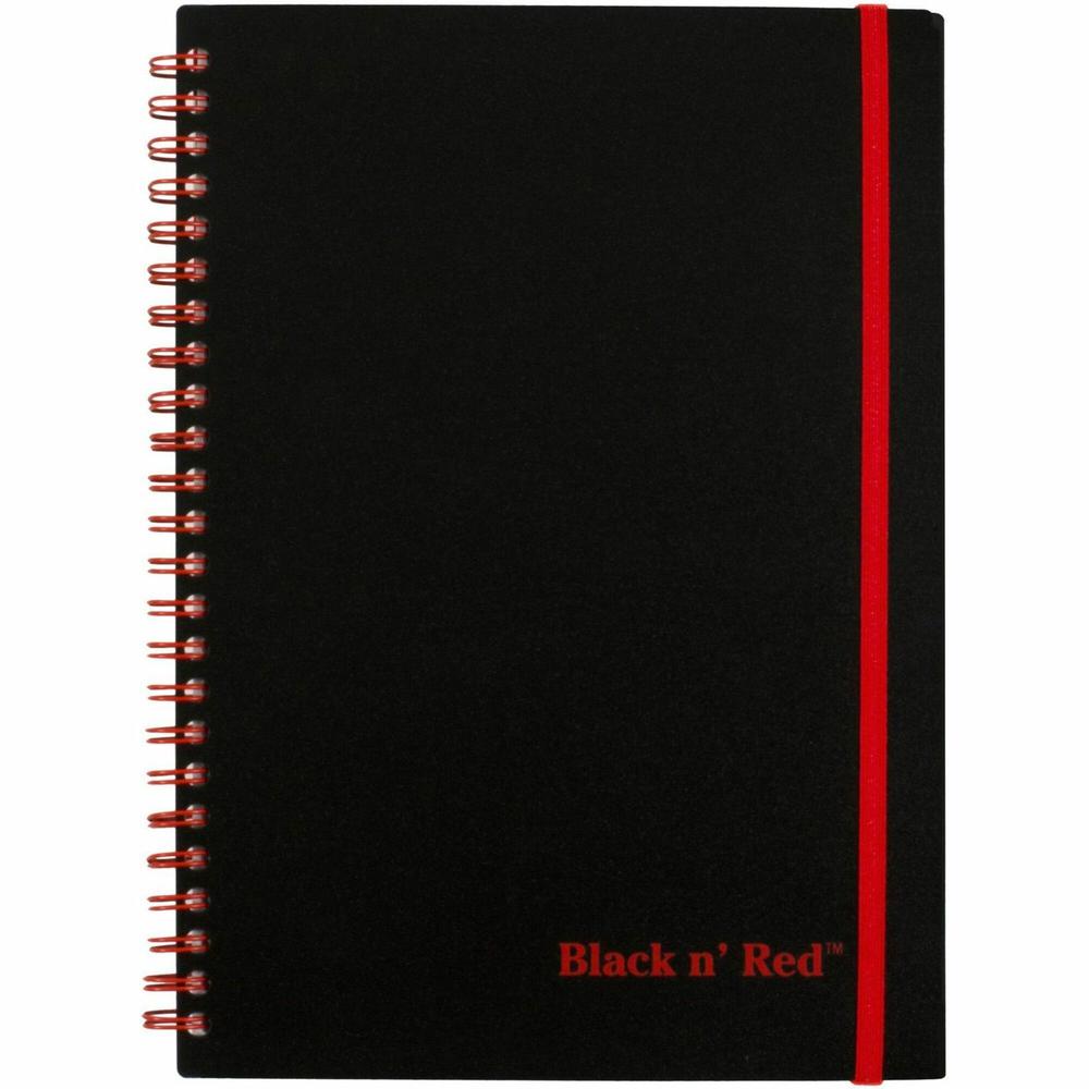 Black n' Red Business Notebook - 70 Sheets - Wire Bound - 24 lb Basis Weight - A5 - 5 7/8" x 8 1/4" - White Paper - Red Binding - BlackPolypropylene Cover - Perforated, Wipe-clean Cover, Rigid, Strap,. Picture 1
