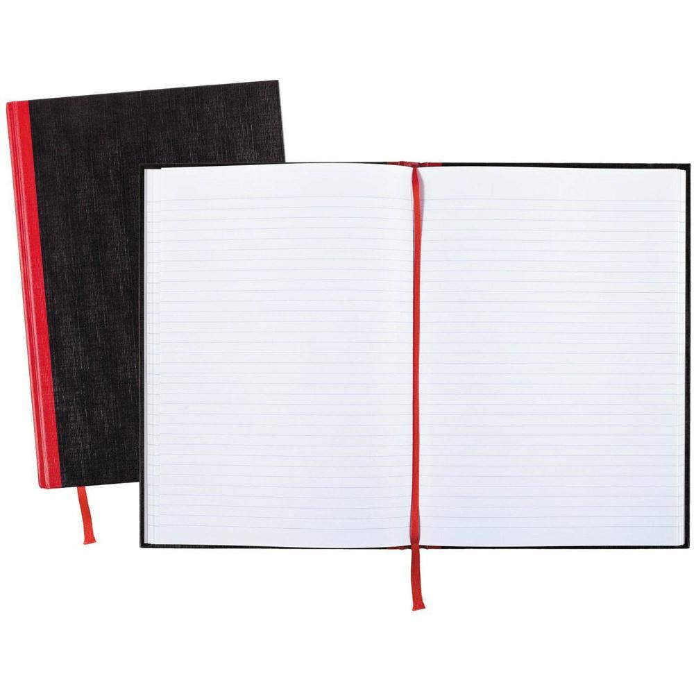 Black n' Red Casebound Ruled Notebooks - A4 - 96 Sheets - Sewn - 24 lb Basis Weight - 8 1/4" x 11 3/4" - White Paper - Red Binder - Black Cover - Heavyweight Cover - Hard Cover, Ribbon Marker - 1 Each. The main picture.