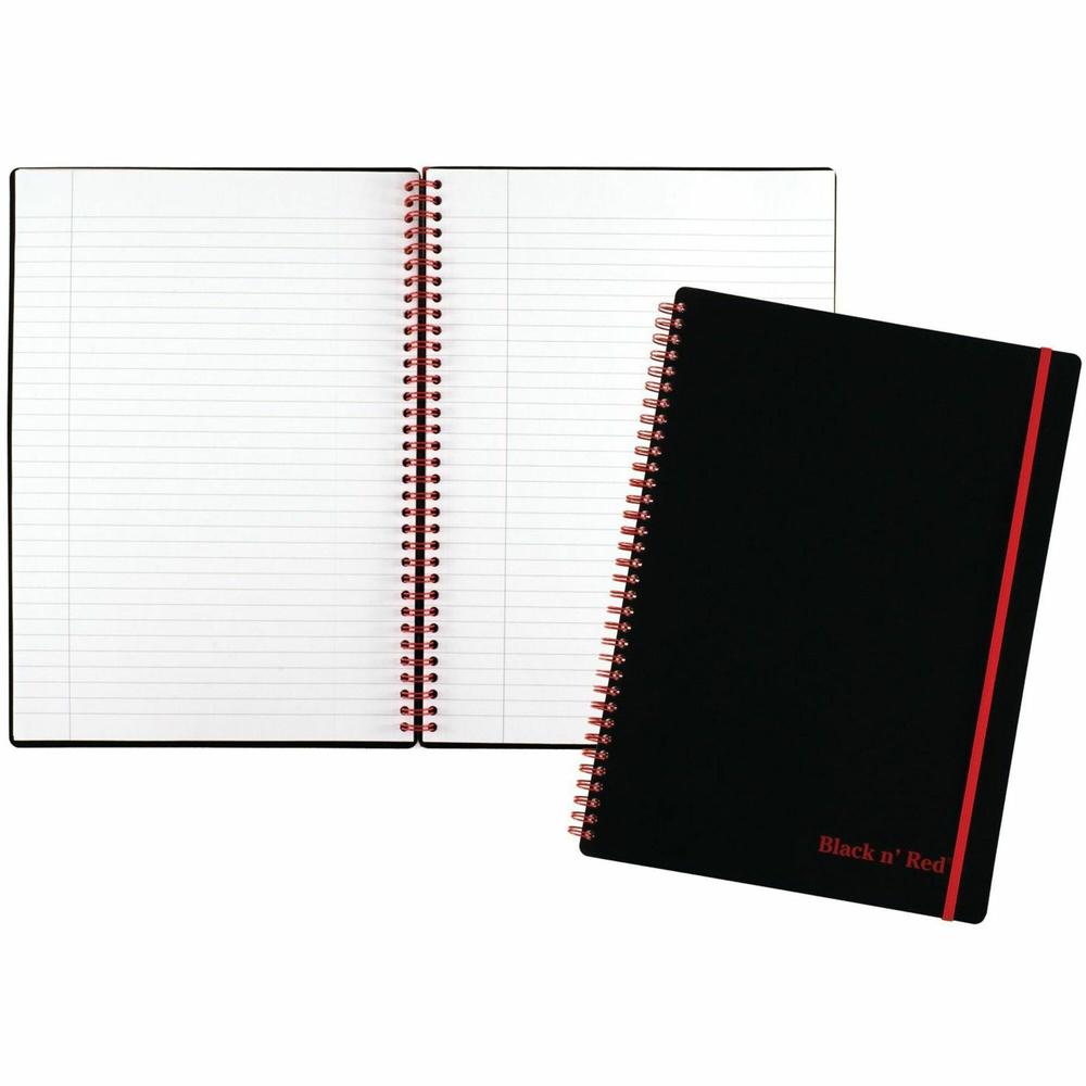 Black n' Red Wirebound Poly Notebook with Front Pocket - 70 Sheets - Wire Bound - Ruled - 24 lb Basis Weight - 8 1/4" x 11 3/4" - White Paper - Red Binder - Black Cover - Polypropylene Cover - Micro P. The main picture.