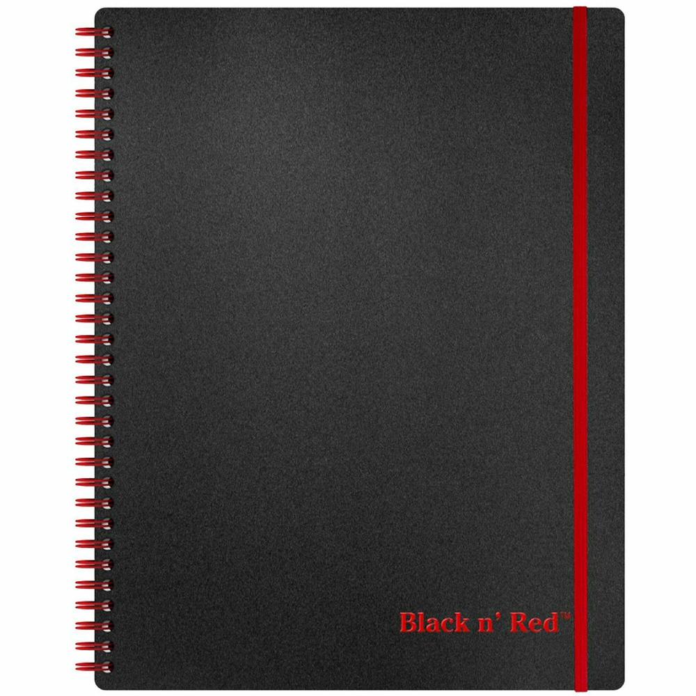 Black n' Red Polypropylene Notebook - Letter - 70 Sheets - Double Wire Spiral - Ruled Margin - 24 lb Basis Weight - Letter - 8 1/2" x 11" - White Paper - Red Binding - BlackPolypropylene Cover - Wipe-. Picture 1
