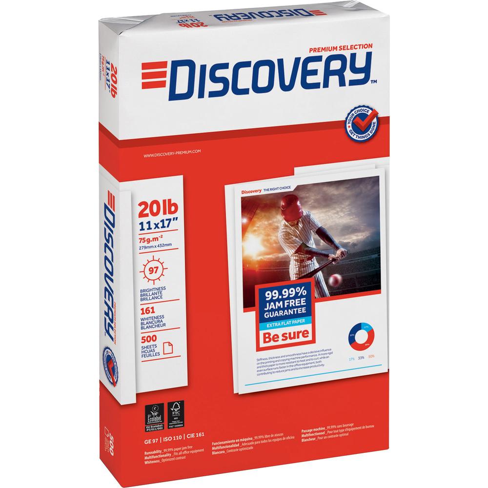 Discovery Premium Multipurpose Paper - Anti-Jam - White - 97 Brightness - Ledger/Tabloid - 11" x 17" - 20 lb Basis Weight - 2500 / Carton - Excellent Ink Absorption - White. Picture 1