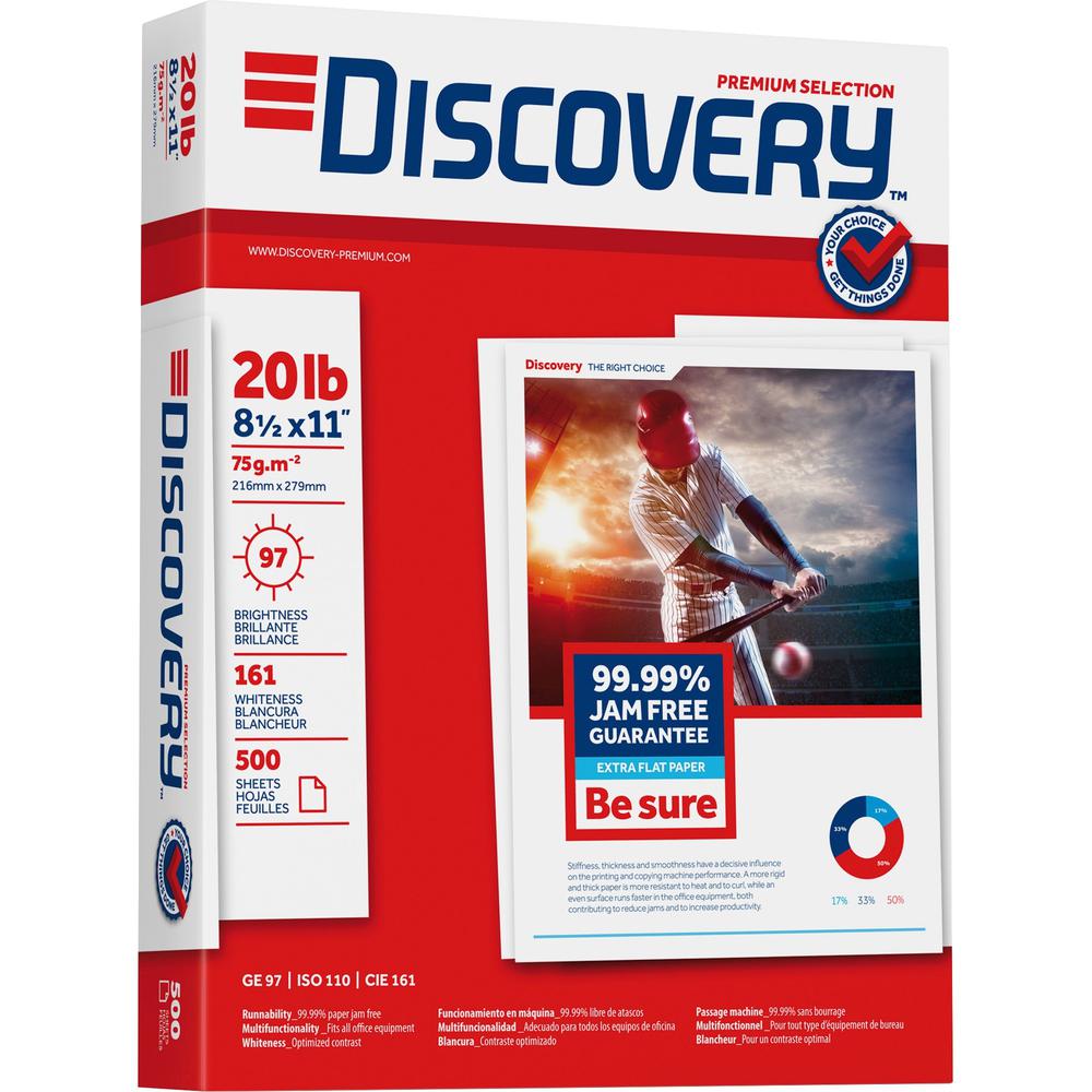 Discovery Premium Selection 3-Hole Punched Laser, Inkjet Copy & Multipurpose Paper - Ultra White - 97 Brightness - Letter - 8 1/2" x 11" - 20 lb Basis Weight - 2500 / Carton - Excellent Ink Absorption. Picture 1