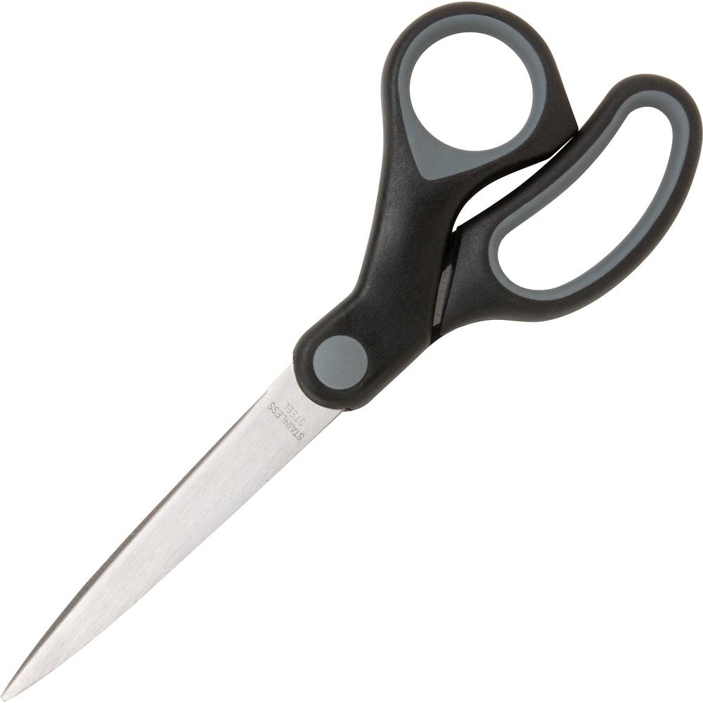 Sparco Straight Rubber Handle Scissors - 8" Overall Length - Straight - Stainless Steel - Black, Gray - 1 Each. The main picture.
