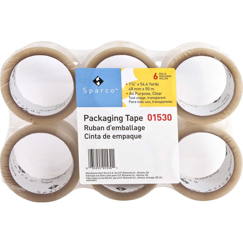 Sparco Transparent Hot-melt Tape - 55 yd Length x 2" Width - 1.9 mil Thickness - 3" Core - Moisture Resistant, Split Resistant, Abrasion Resistant - For Sealing, Shipping, Packing - 36 / Carton - Clea. Picture 1