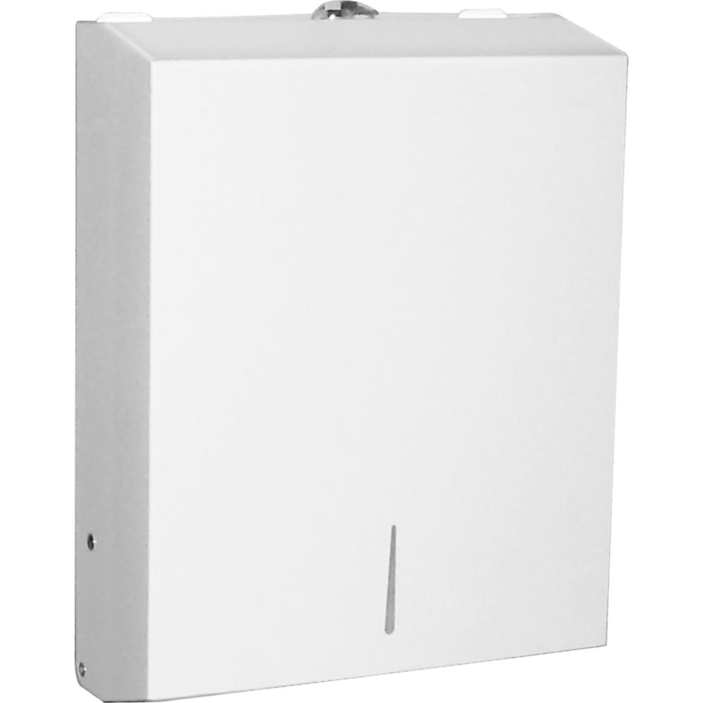 Genuine Joe C-Fold/Multi-fold Towel Dispenser Cabinet - C Fold, Multifold Dispenser - 13.5" Height x 11" Width x 4.3" Depth - Stainless Steel, Metal - White - Wall Mountable - 1 Each. Picture 1