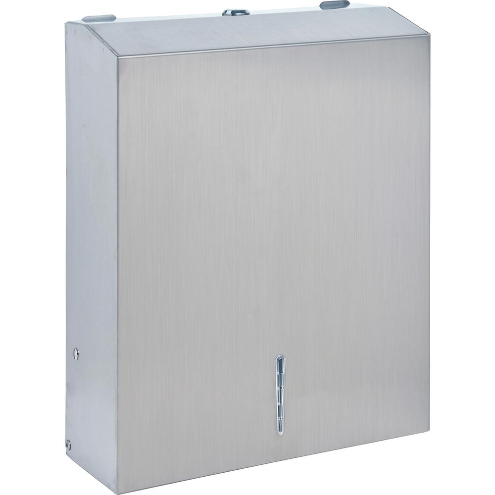 Genuine Joe C-Fold/Multi-fold Towel Dispenser Cabinet - C Fold, Multifold Dispenser - 13.5" Height x 11" Width x 4.3" Depth - Stainless Steel, Metal - Silver - Wall Mountable - 1 Each. Picture 1