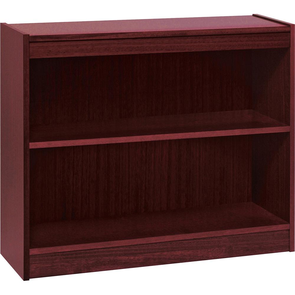Lorell Panel End Hardwood Veneer Bookcase - 36" x 12" x 30" - 2 x Shelf(ves) - 110 lb Load Capacity - Mahogany - Laminate - Wood, Veneer - Assembly Required. Picture 1