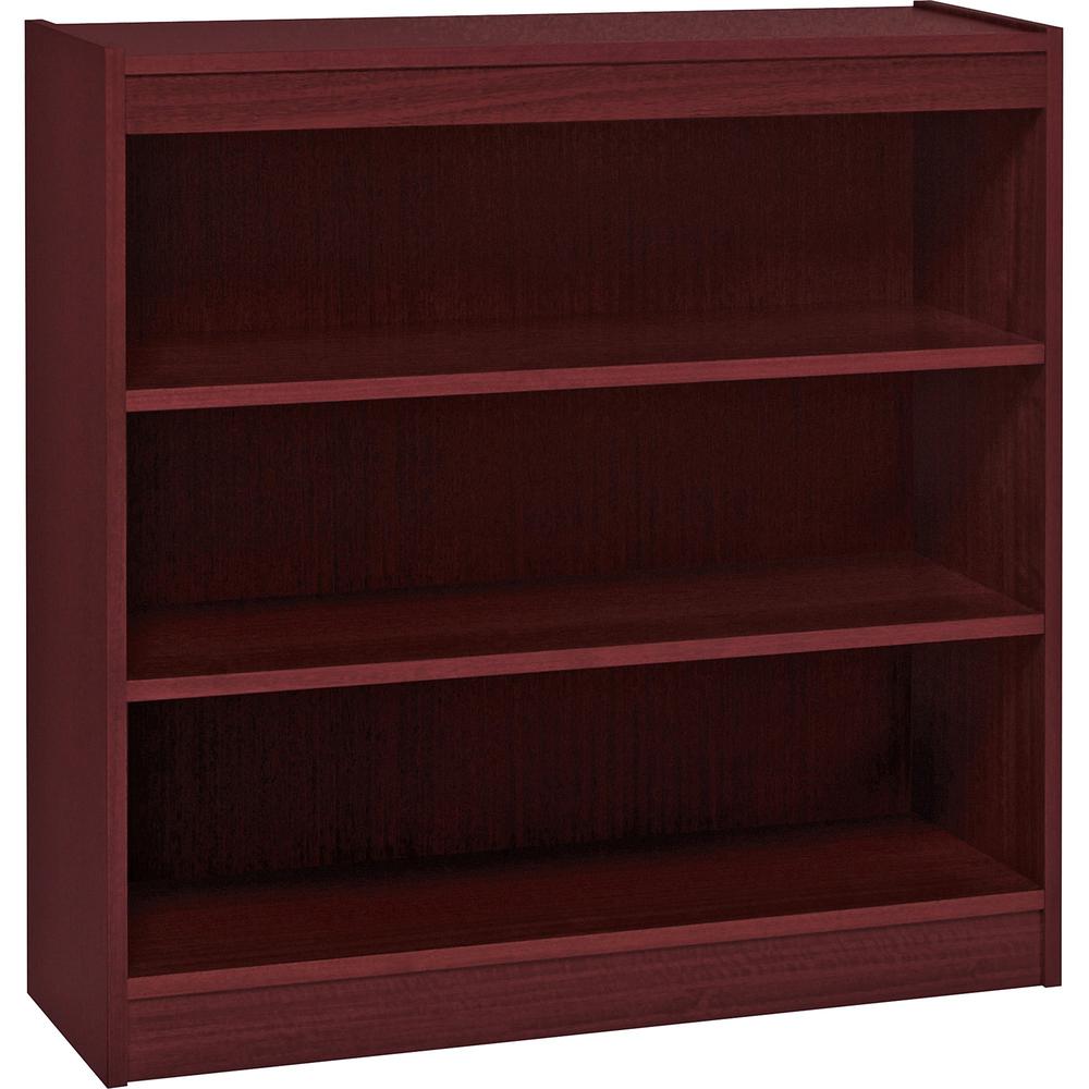 Lorell Panel End Hardwood Veneer Bookcase - 36" x 12" x 36" - 3 x Shelf(ves) - 330 lb Load Capacity - Mahogany - Laminate - Wood - Assembly Required. Picture 1