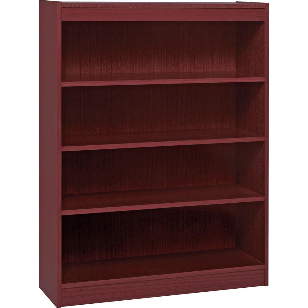 Lorell Panel End Hardwood Veneer Bookcase - 36" x 12" x 48" - 4 x Shelf(ves) - 440 lb Load Capacity - Mahogany - Laminate - Wood - Assembly Required. Picture 1