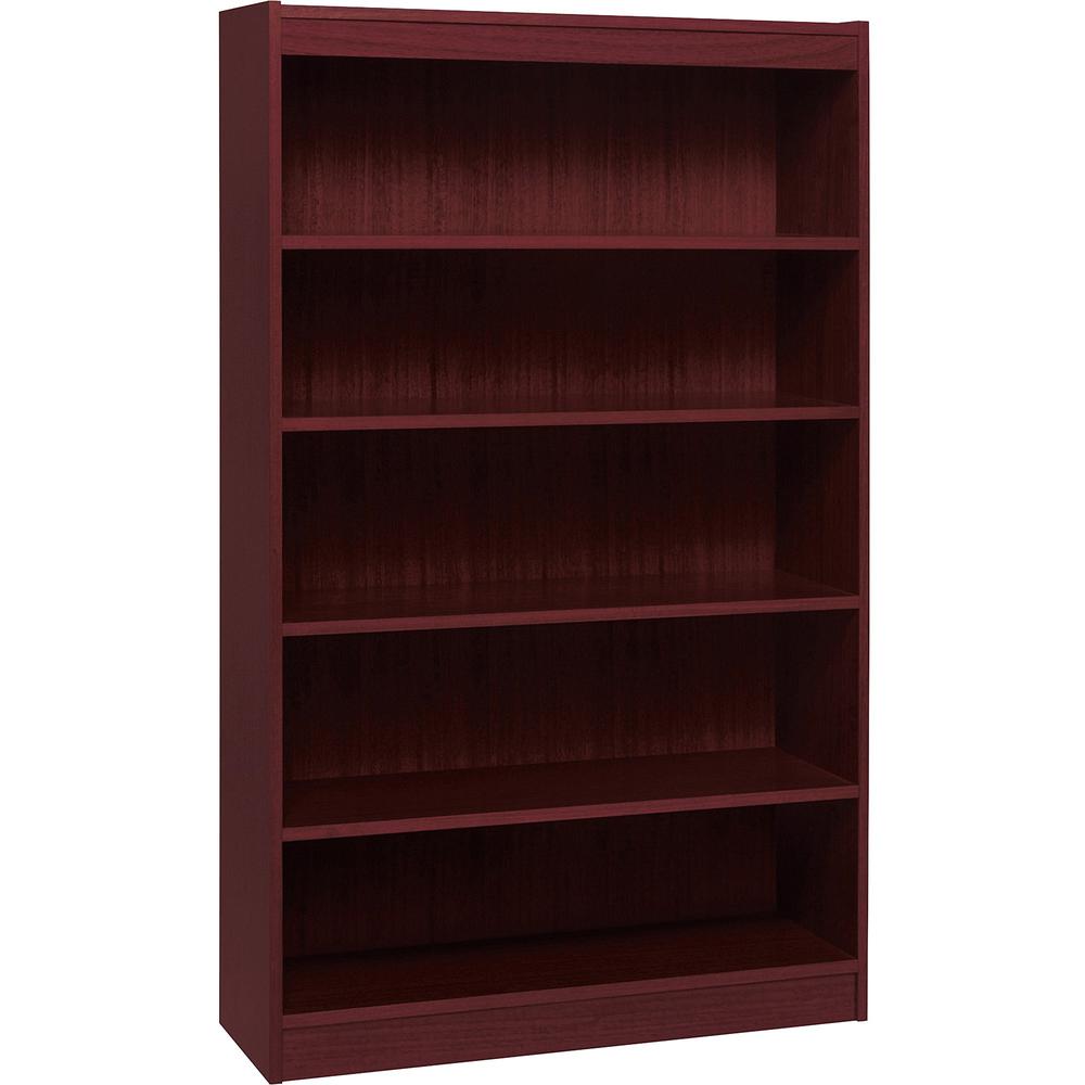 Lorell Panel End Hardwood Veneer Bookcase - 36" x 12" x 60" - 5 x Shelf(ves) - 550 lb Load Capacity - Mahogany - Laminate - Wood - Assembly Required. Picture 1