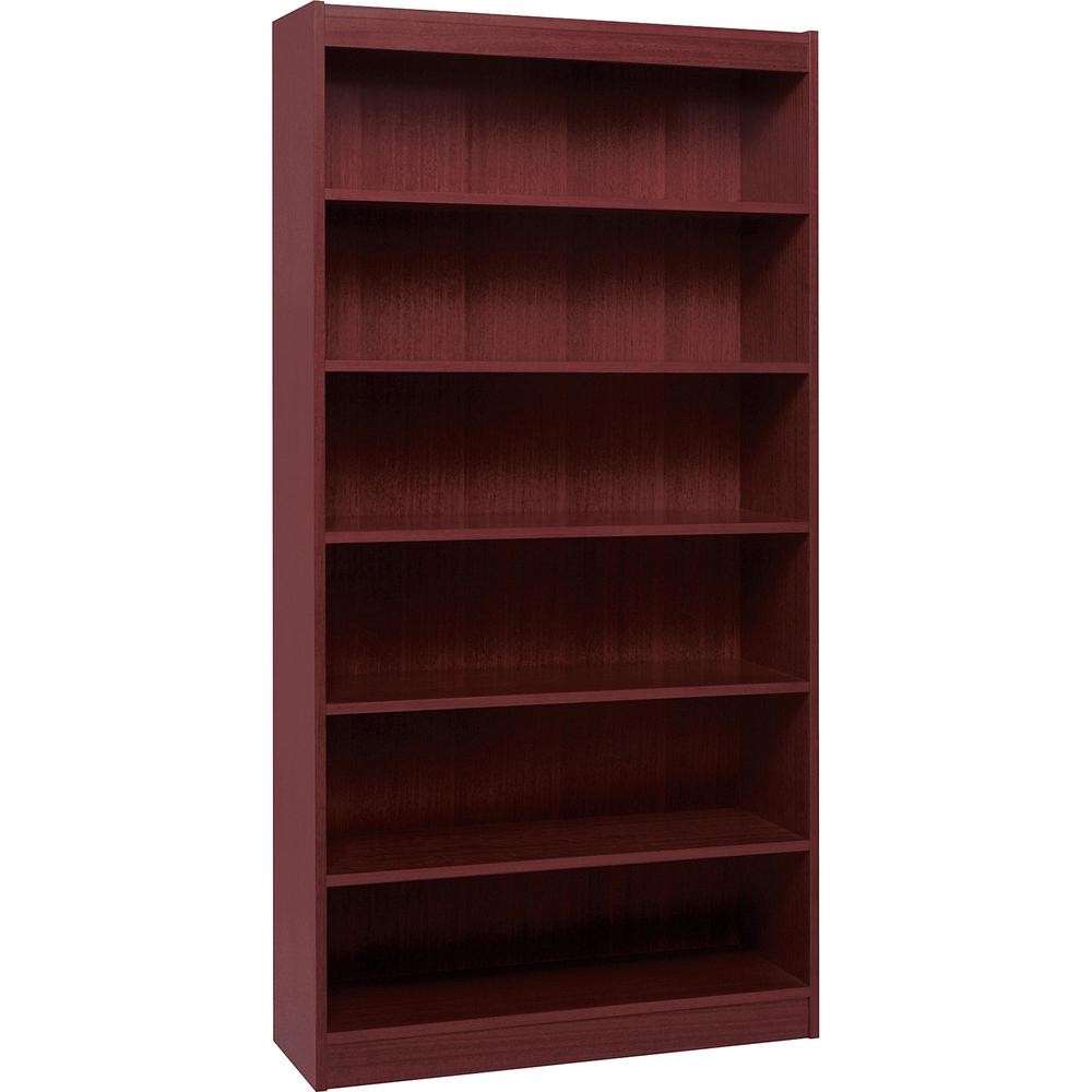 Lorell Panel End Hardwood Veneer Bookcase - 36" x 12" x 72" - 6 x Shelf(ves) - 660 lb Load Capacity - Mahogany - Laminate - Wood - Assembly Required. Picture 1