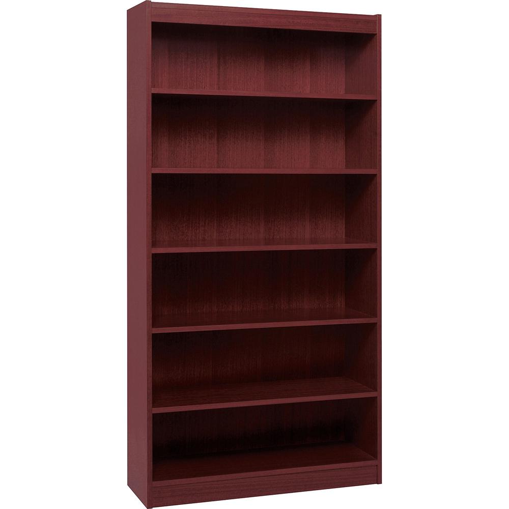 Lorell Panel End Hardwood Veneer Bookcase - 36" x 12" x 84" - 6 x Shelf(ves) - 660 lb Load Capacity - Mahogany - Laminate - Wood - Assembly Required. The main picture.