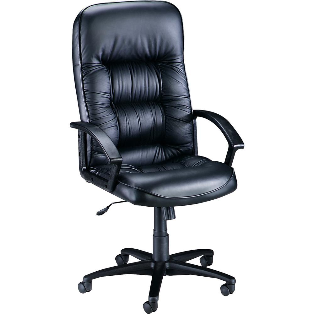 Lorell Tufted Leather Executive High-Back Chair - Black Leather Seat - Black Frame - 5-star Base - Black - 1 Each. Picture 1
