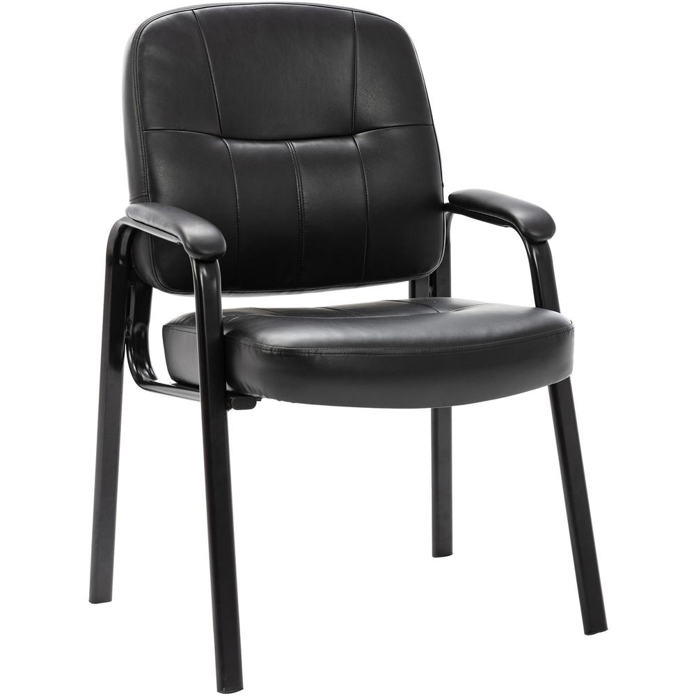 Lorell Chadwick Executive Leather Guest Chair - Black Leather Seat - Black Steel Frame - Black - Steel, Leather - 1 Each. The main picture.