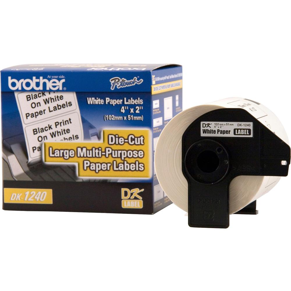 Brother DK1240 - Large Multi-Purpose White Paper Labels - 600 Label(s) - 2" Width x 4" Length - Direct Thermal - White - 1 / Roll. Picture 1