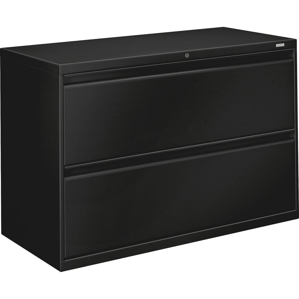 HON 800 Series Full-Pull Locking Lateral File - 2-Drawer - 42" x 19.3" x 28.4" - 2 x Drawer(s) - Lateral - Black - Baked Enamel - Steel - Recycled. Picture 1