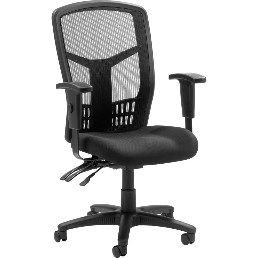 Lorell Executive High-back Mesh Chair - Black Fabric Seat - Gray Back - Black Steel, Plastic Frame - High Back - 5-star Base - Armrest - 1 Each. Picture 1