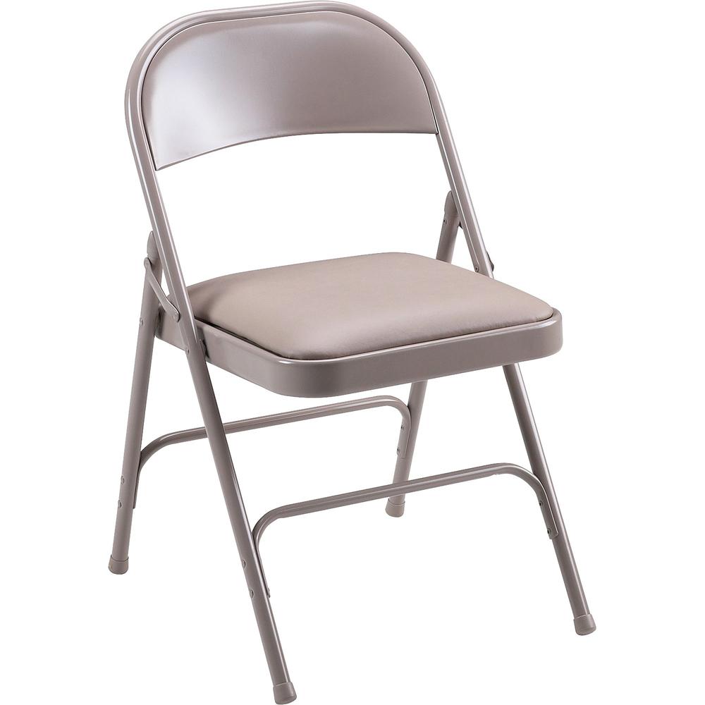 Lorell Padded Seat Folding Chairs - Beige Vinyl Seat - Beige Steel Frame - 4 / Carton. Picture 1