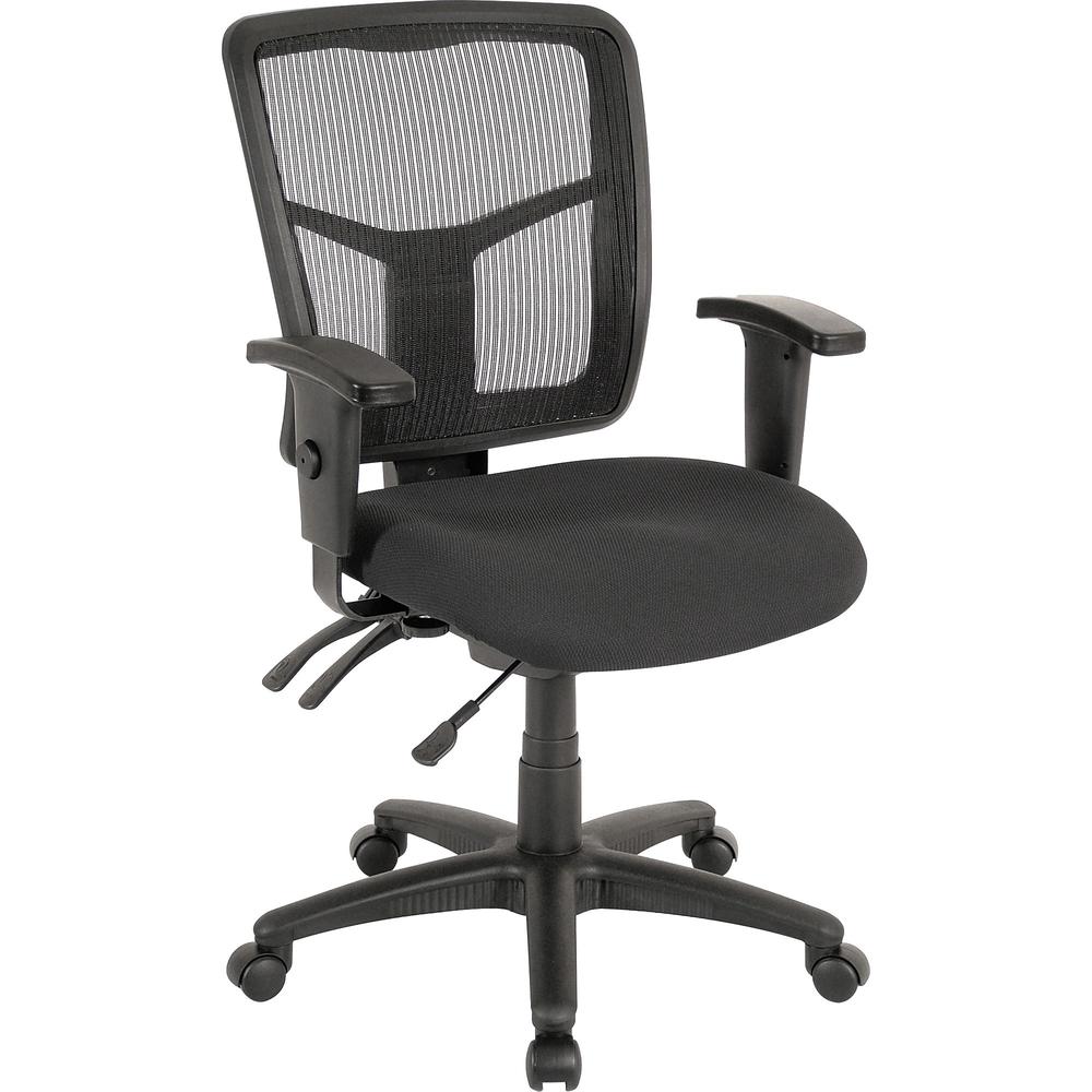 Lorell ErgoMesh Series Managerial Mid-Back Chair - Black Fabric Seat - Black Back - Black Frame - 5-star Base - 1 Each. Picture 1